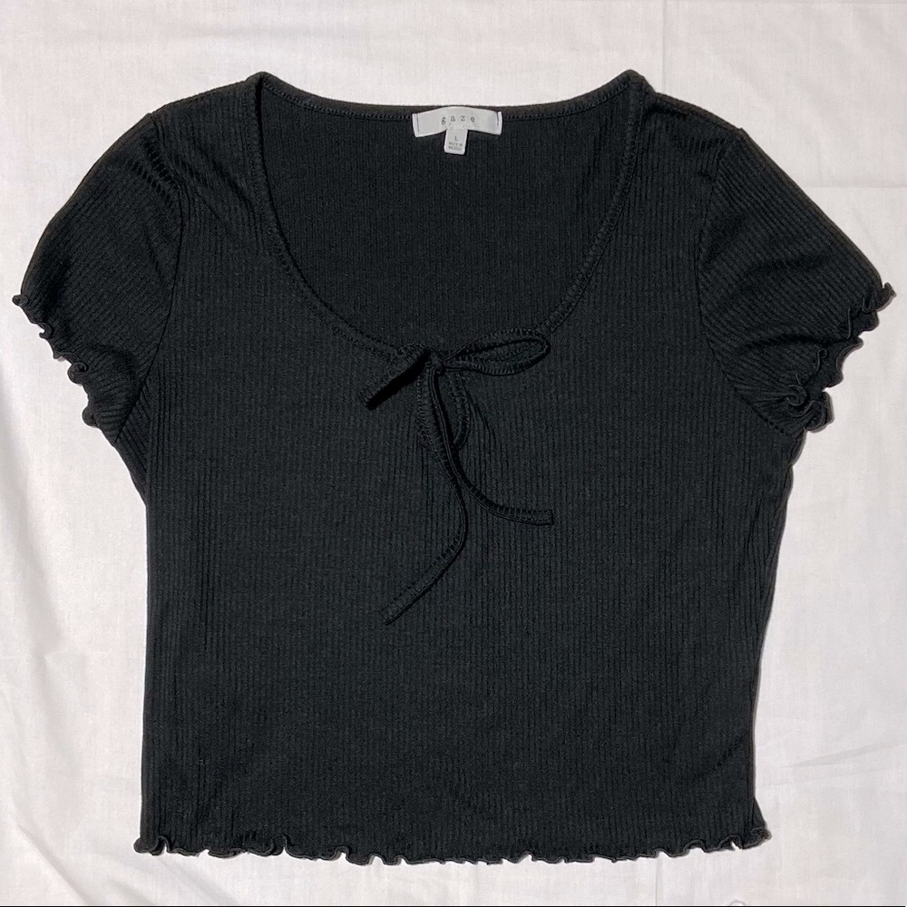 gage Crop Top. Size Large. Ruffles on the sleeves and hem.